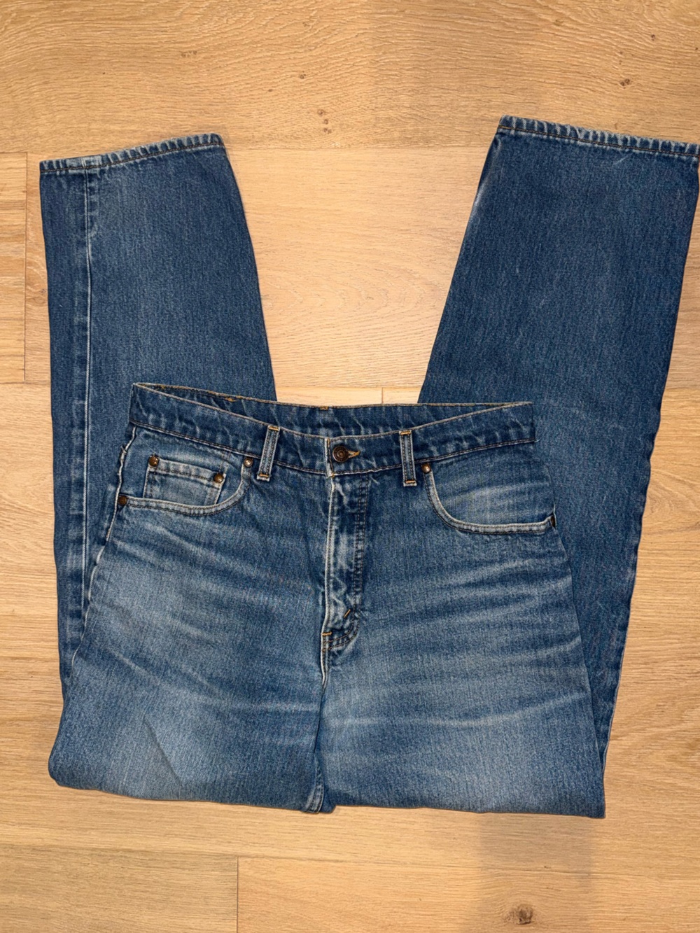 VTG Levi's 545 Brown Leather Tab Blue Jeans